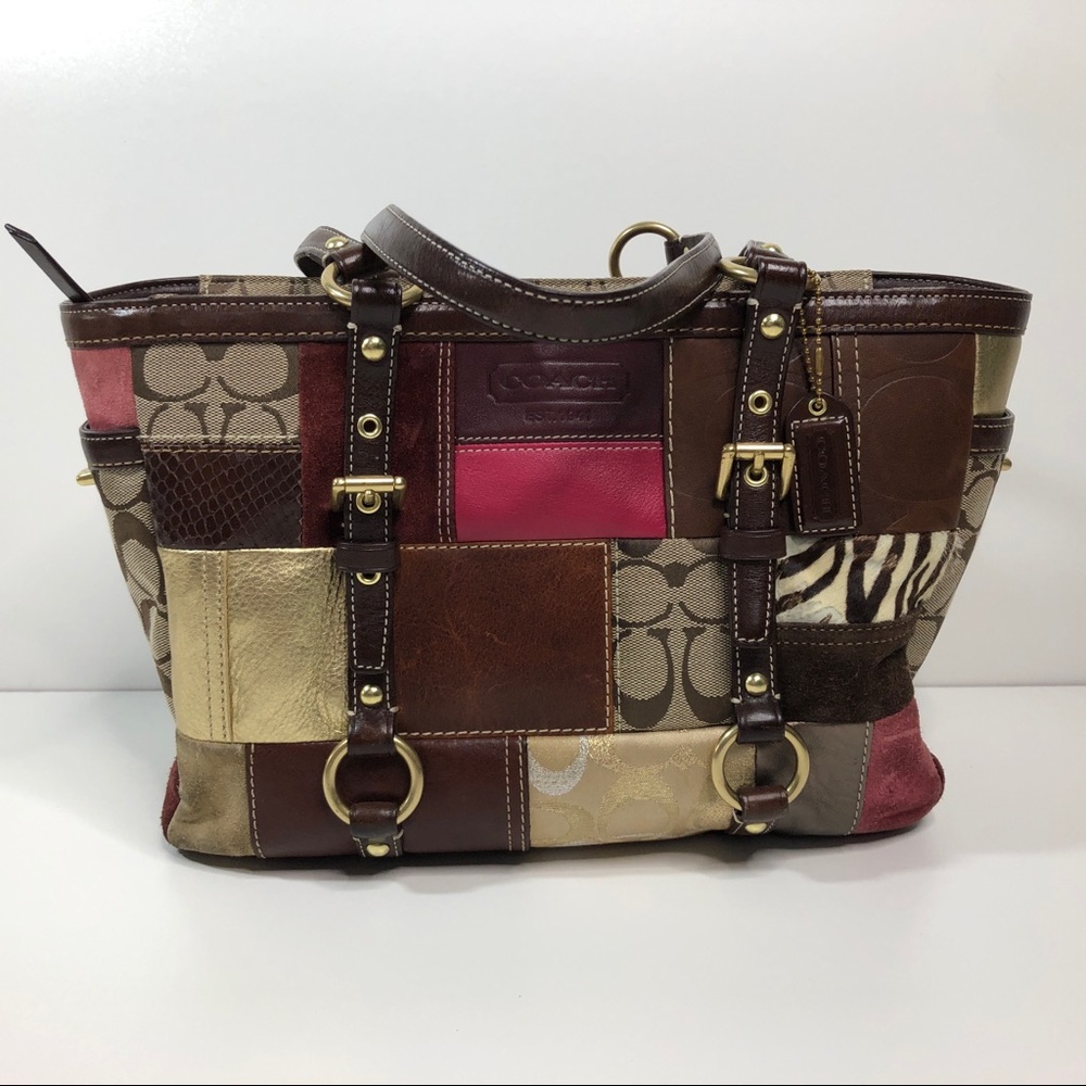Coach Purple Patchwork Leather Suede Purse